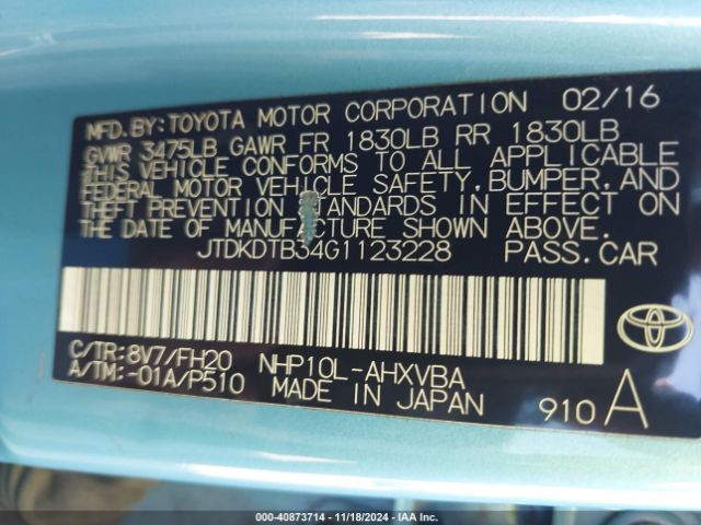 Photo 8 VIN: JTDKDTB34G1123228 - TOYOTA PRIUS C 