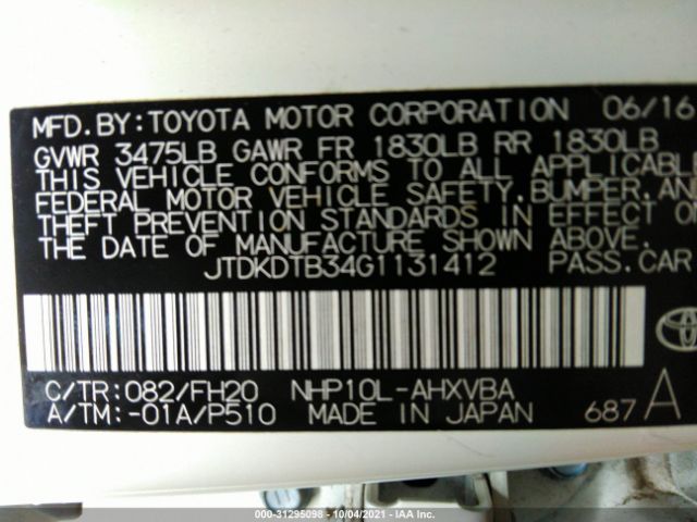 Photo 8 VIN: JTDKDTB34G1131412 - TOYOTA PRIUS C 