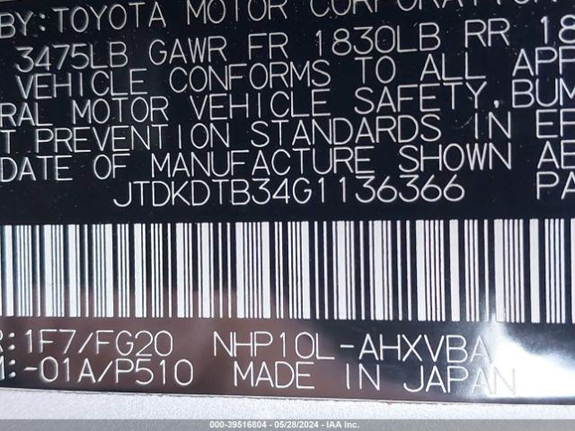 Photo 8 VIN: JTDKDTB34G1136366 - TOYOTA PRIUS C 