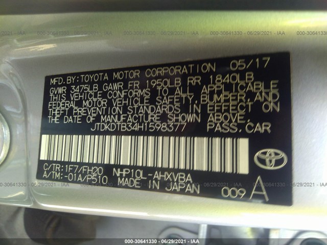 Photo 8 VIN: JTDKDTB34H1598377 - TOYOTA PRIUS C 