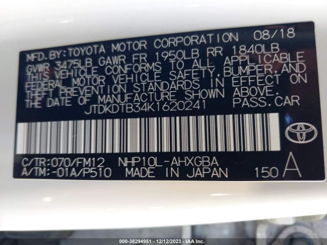 Photo 8 VIN: JTDKDTB34K1620241 - TOYOTA PRIUS C 