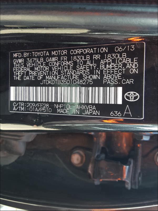 Photo 9 VIN: JTDKDTB35D1048275 - TOYOTA PRIUS C 