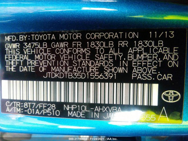 Photo 8 VIN: JTDKDTB35D1556391 - TOYOTA PRIUS C 