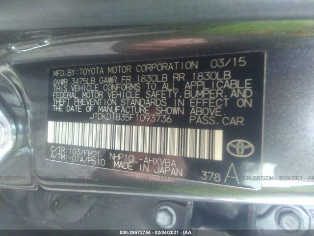 Photo 8 VIN: JTDKDTB35F1093736 - TOYOTA PRIUS C 