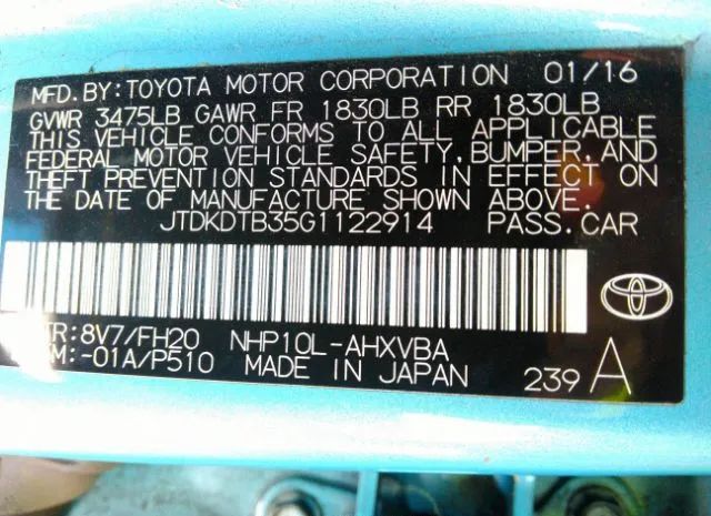 Photo 8 VIN: JTDKDTB35G1122914 - TOYOTA PRIUS C 