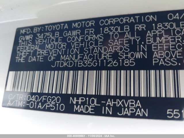 Photo 8 VIN: JTDKDTB35G1126185 - TOYOTA PRIUS C 