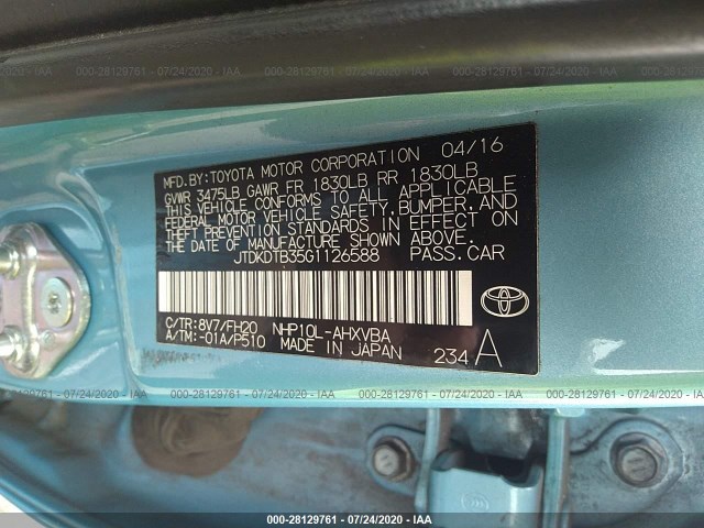 Photo 8 VIN: JTDKDTB35G1126588 - TOYOTA PRIUS C 