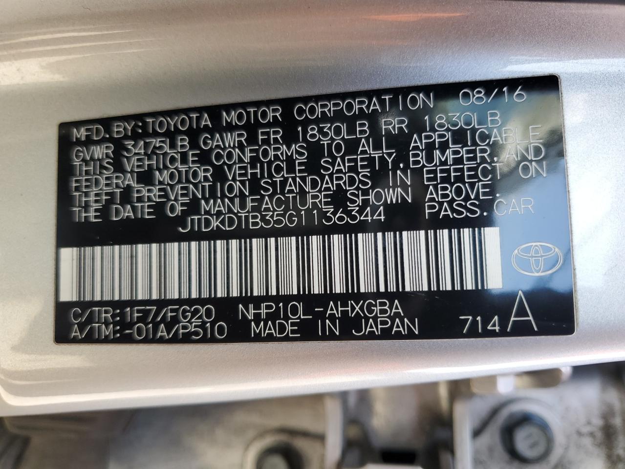 Photo 11 VIN: JTDKDTB35G1136344 - TOYOTA PRIUS 