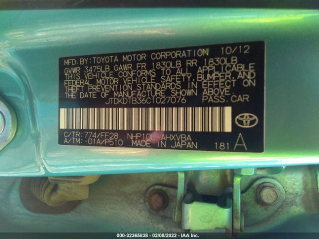 Photo 8 VIN: JTDKDTB36C1027076 - TOYOTA PRIUS C 