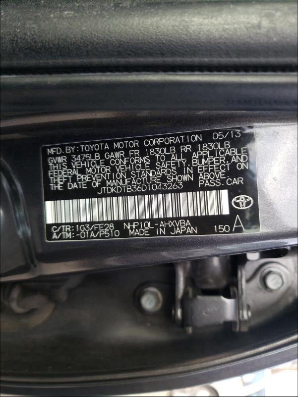 Photo 9 VIN: JTDKDTB36D1043263 - TOYOTA PRIUS C 