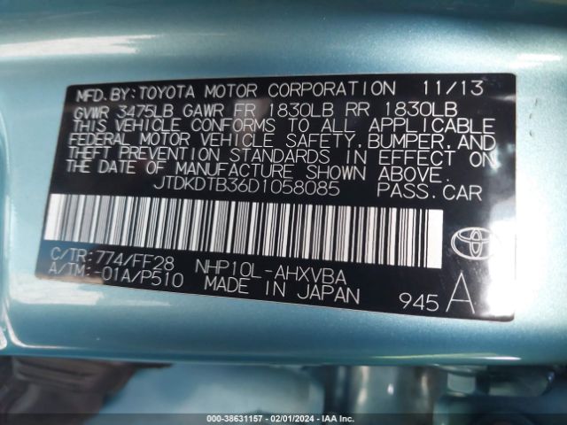 Photo 8 VIN: JTDKDTB36D1058085 - TOYOTA PRIUS C 