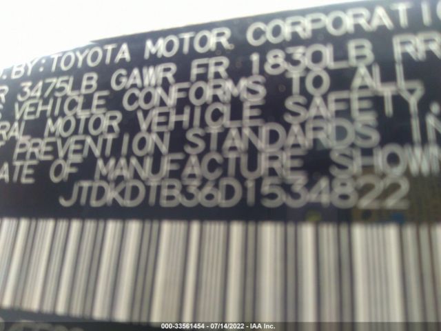 Photo 8 VIN: JTDKDTB36D1534822 - TOYOTA PRIUS C 