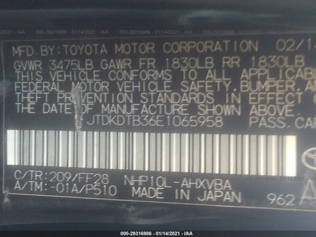 Photo 8 VIN: JTDKDTB36E1065958 - TOYOTA PRIUS C 