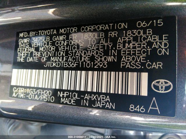 Photo 8 VIN: JTDKDTB36F1101293 - TOYOTA PRIUS C 