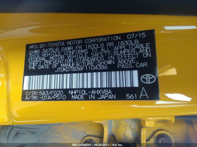 Photo 8 VIN: JTDKDTB36F1104386 - TOYOTA PRIUS C 