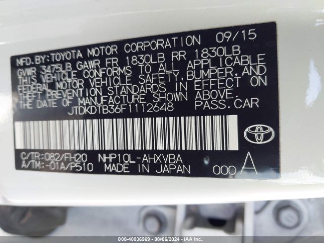 Photo 8 VIN: JTDKDTB36F1112648 - TOYOTA PRIUS C 