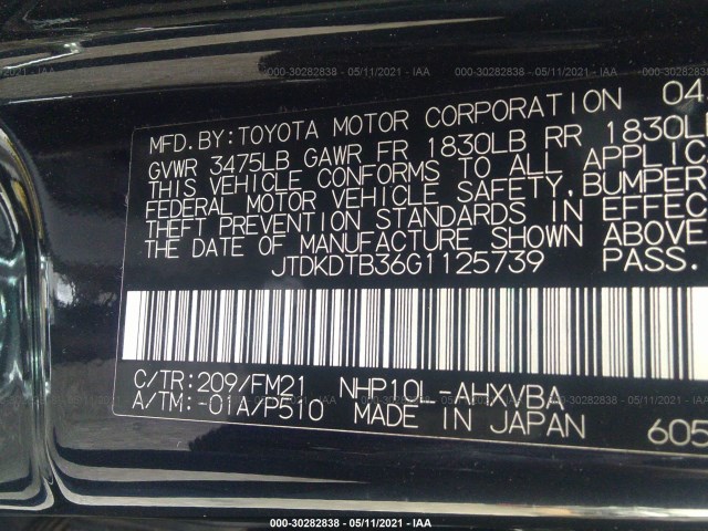 Photo 8 VIN: JTDKDTB36G1125739 - TOYOTA PRIUS C 