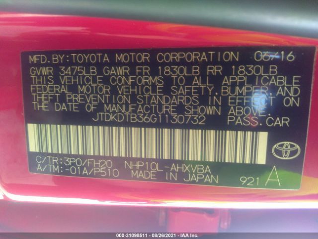 Photo 8 VIN: JTDKDTB36G1130732 - TOYOTA PRIUS C 