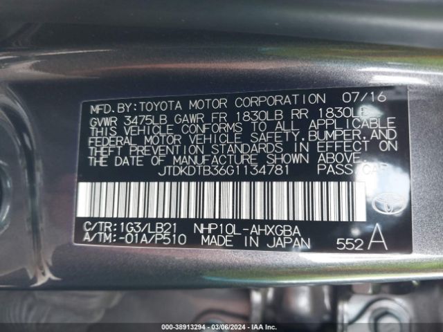 Photo 8 VIN: JTDKDTB36G1134781 - TOYOTA PRIUS C 