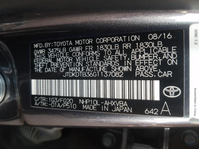 Photo 9 VIN: JTDKDTB36G1137082 - TOYOTA PRIUS C 