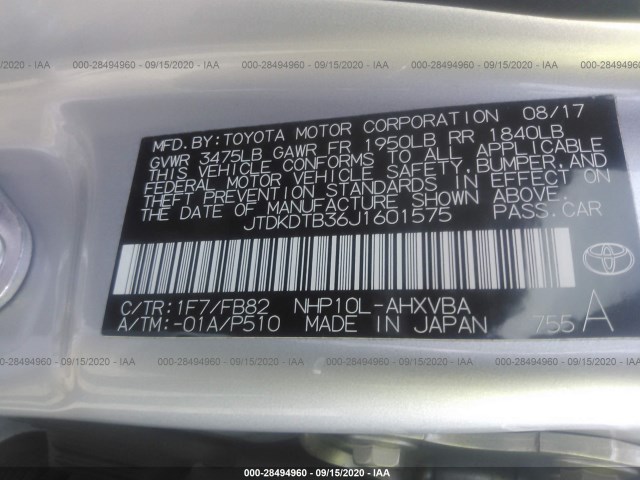 Photo 8 VIN: JTDKDTB36J1601575 - TOYOTA PRIUS C 