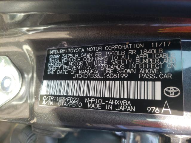 Photo 9 VIN: JTDKDTB36J1608199 - TOYOTA PRIUS C 