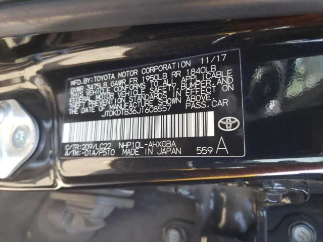 Photo 12 VIN: JTDKDTB36J1608557 - TOYOTA PRIUS C 