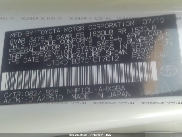 Photo 8 VIN: JTDKDTB37C1017012 - TOYOTA PRIUS C 