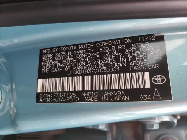 Photo 9 VIN: JTDKDTB37C1030004 - TOYOTA PRIUS C 