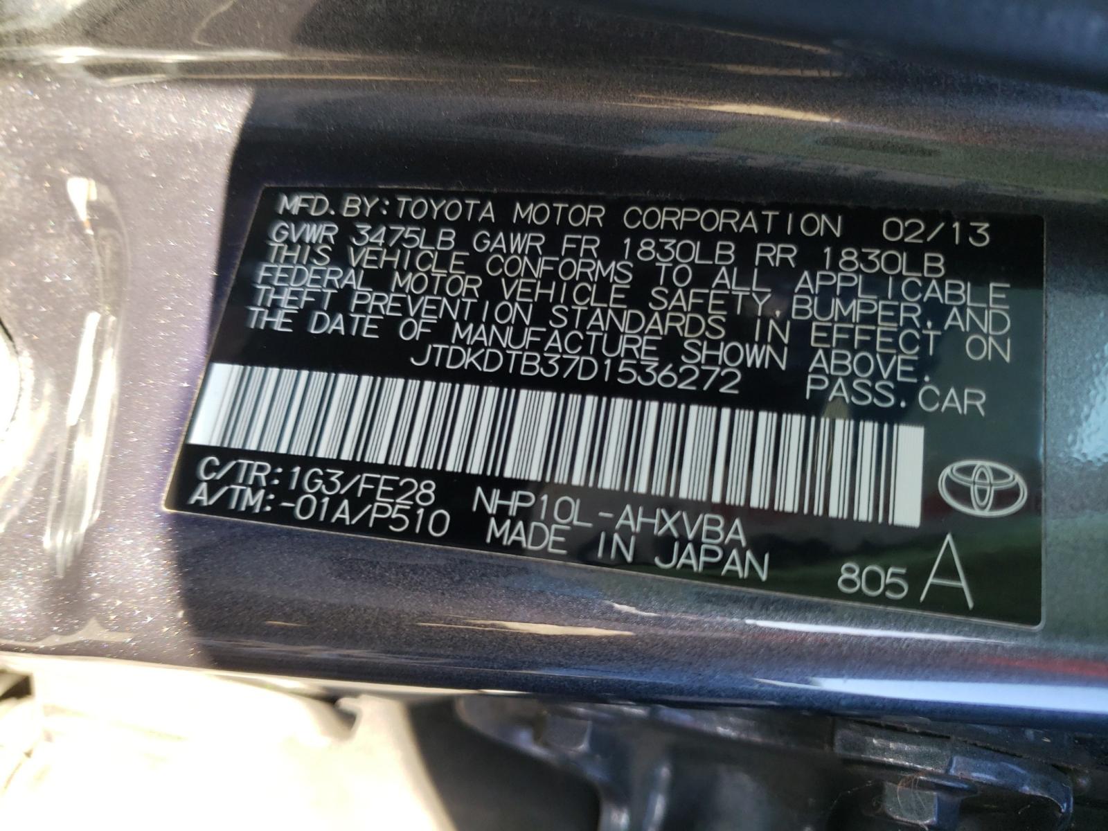 Photo 9 VIN: JTDKDTB37D1536272 - TOYOTA PRIUS C 