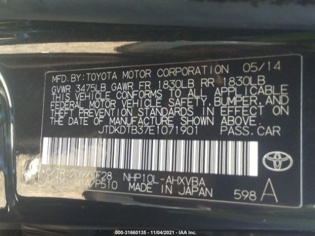 Photo 8 VIN: JTDKDTB37E1071901 - TOYOTA PRIUS C 