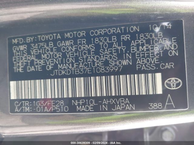 Photo 8 VIN: JTDKDTB37E1083997 - TOYOTA PRIUS C 