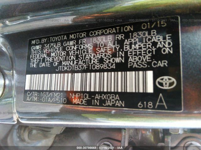 Photo 8 VIN: JTDKDTB37F1089834 - TOYOTA PRIUS C 