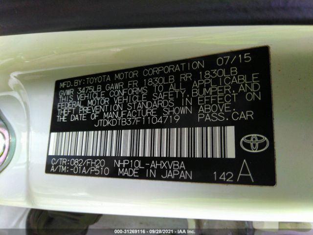 Photo 8 VIN: JTDKDTB37F1104719 - TOYOTA PRIUS C 