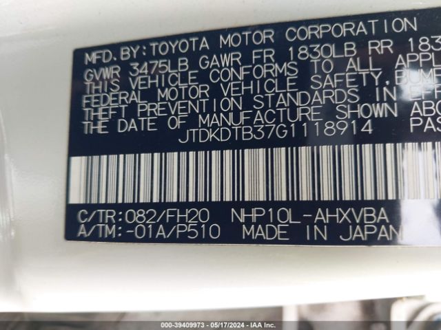 Photo 8 VIN: JTDKDTB37G1118914 - TOYOTA PRIUS C 