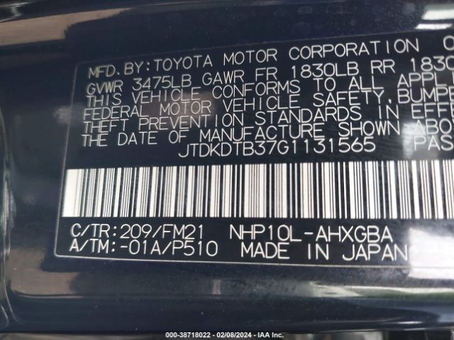 Photo 8 VIN: JTDKDTB37G1131565 - TOYOTA PRIUS C 