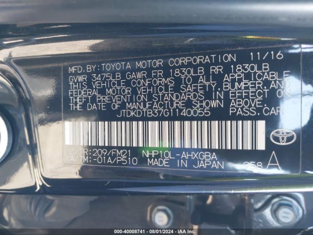 Photo 8 VIN: JTDKDTB37G1140055 - TOYOTA PRIUS C 