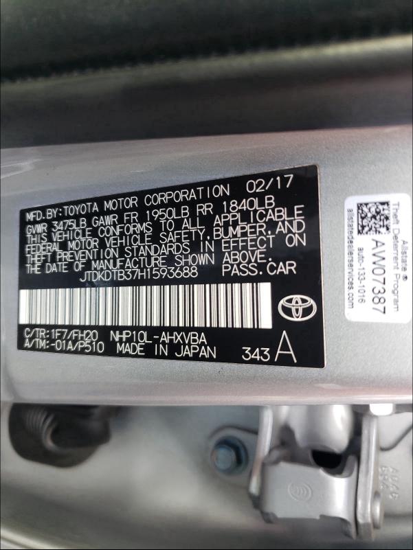 Photo 9 VIN: JTDKDTB37H1593688 - TOYOTA PRIUS C 