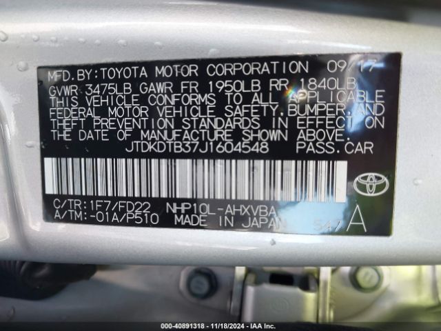 Photo 8 VIN: JTDKDTB37J1604548 - TOYOTA PRIUS C 