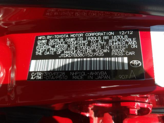 Photo 9 VIN: JTDKDTB38C1527935 - TOYOTA PRIUS C 