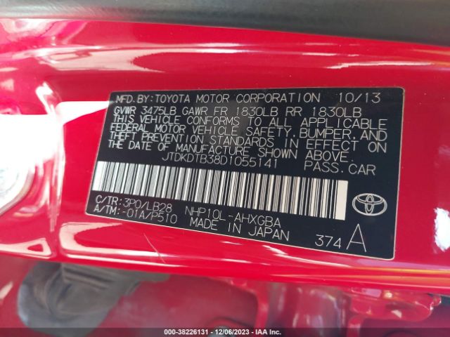 Photo 8 VIN: JTDKDTB38D1055141 - TOYOTA PRIUS C 