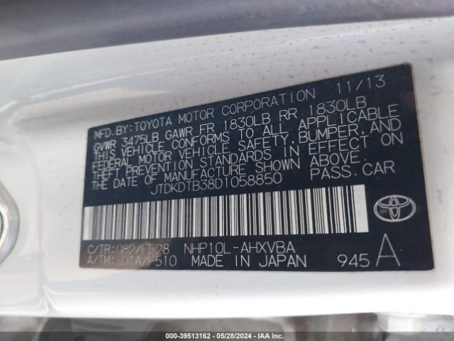 Photo 8 VIN: JTDKDTB38D1058850 - TOYOTA PRIUS C 