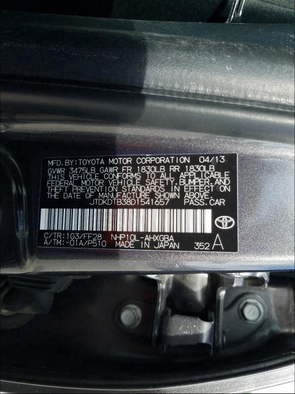 Photo 9 VIN: JTDKDTB38D1541657 - TOYOTA PRIUS C 