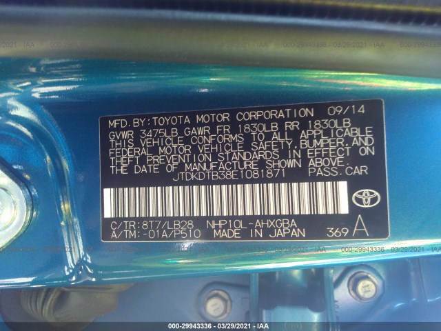 Photo 8 VIN: JTDKDTB38E1081871 - TOYOTA PRIUS C 