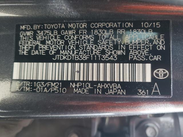 Photo 9 VIN: JTDKDTB38F1113543 - TOYOTA PRIUS C 