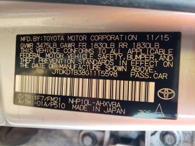 Photo 9 VIN: JTDKDTB38G1115598 - TOYOTA PRIUS C 