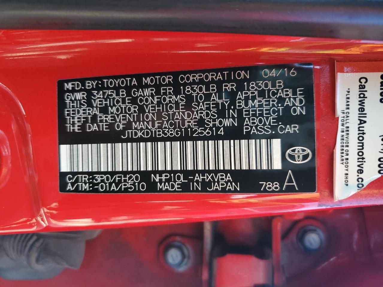 Photo 11 VIN: JTDKDTB38G1125614 - TOYOTA PRIUS 