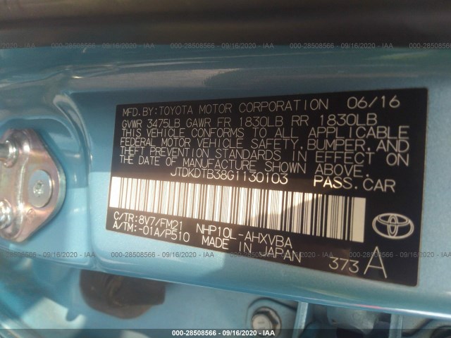 Photo 8 VIN: JTDKDTB38G1130103 - TOYOTA PRIUS C 