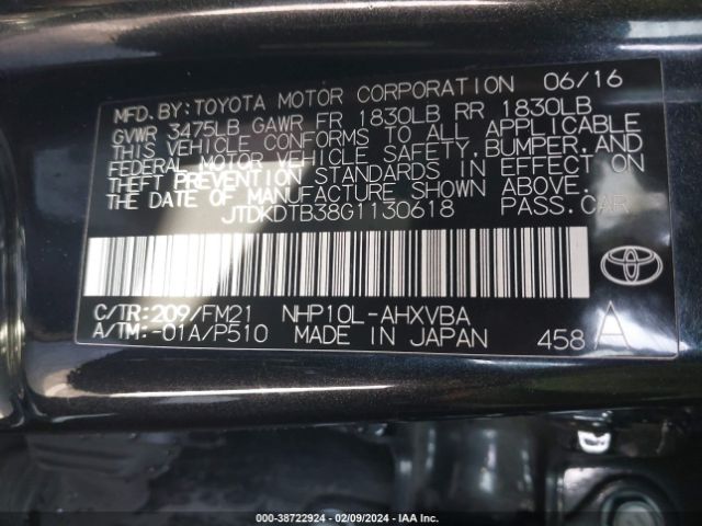 Photo 8 VIN: JTDKDTB38G1130618 - TOYOTA PRIUS C 