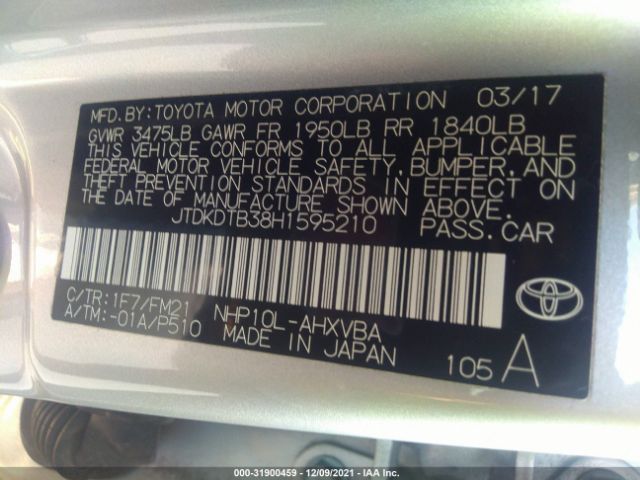 Photo 8 VIN: JTDKDTB38H1595210 - TOYOTA PRIUS C 